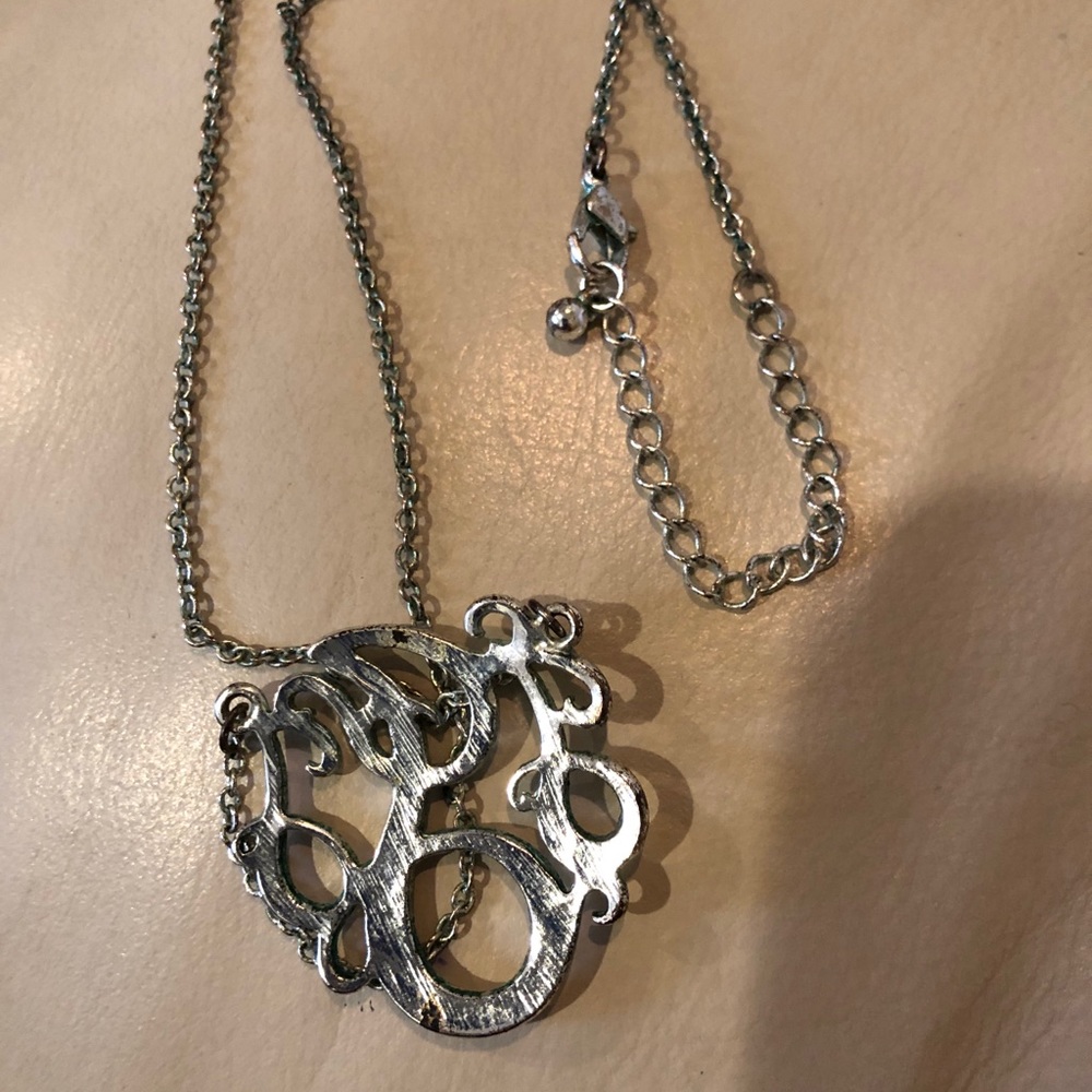 Triple Script Initial Silvertone Necklace - image 3